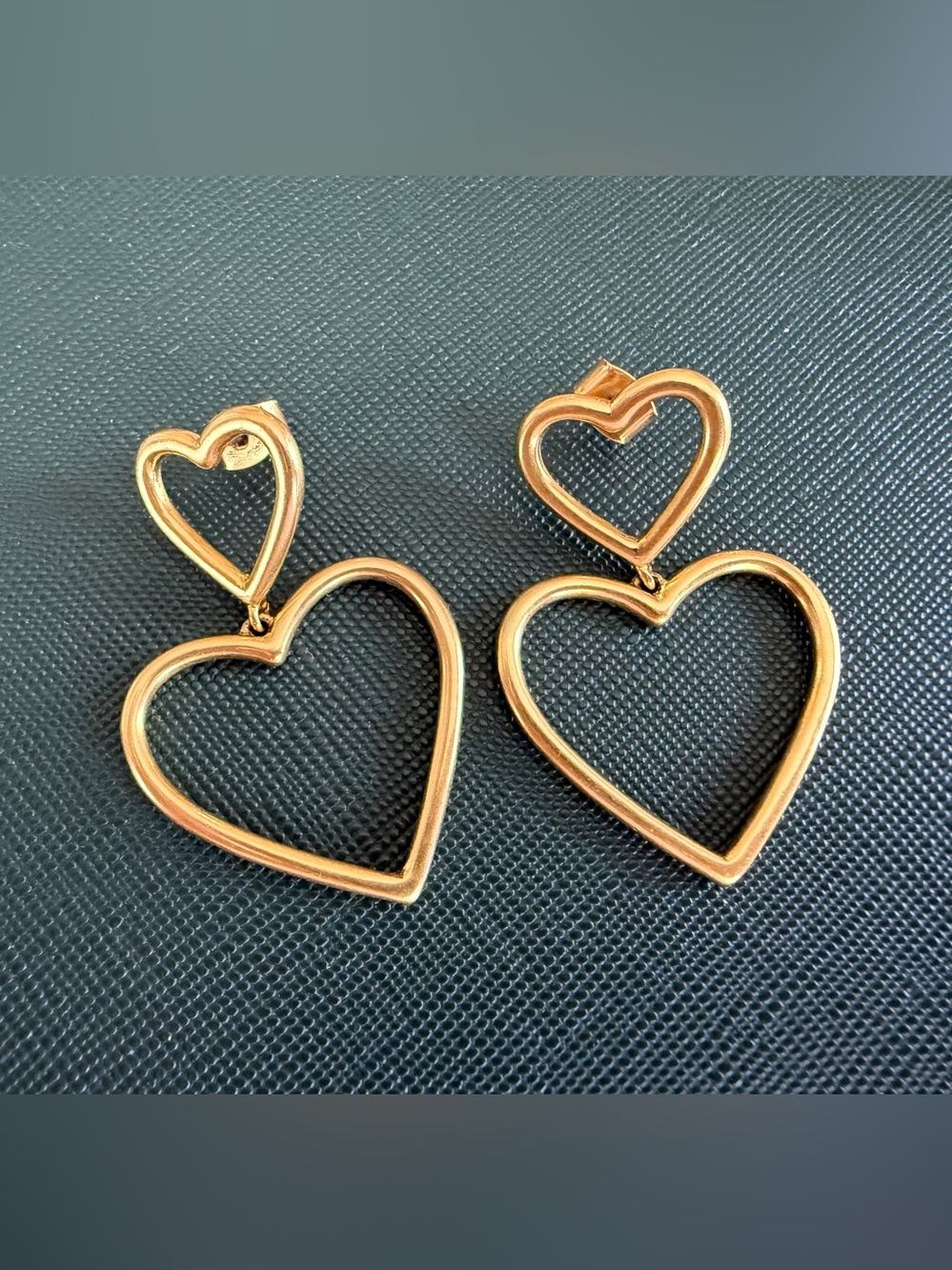 Madewell Gold Tone Double Heart Drop Earrings